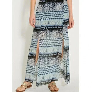 NEW Maurices Blue Mixed Print Chiffon Double Front Slit A-Line Maxi Skirt
